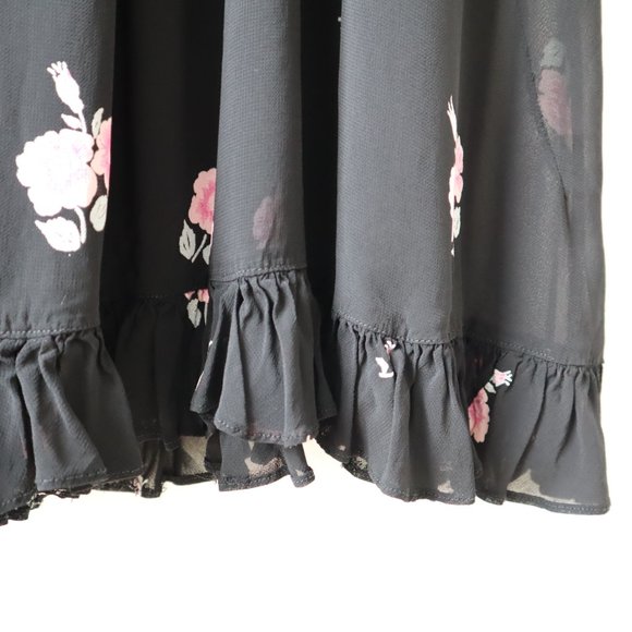 Vintage 70s Albert Nipon Black Floral Sheer Midi Dress, Size Small - Picture 6 of 16